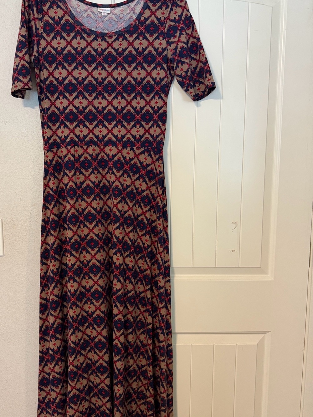 LuLaRoe Navy and Burgundy Geometric Maxi Dress